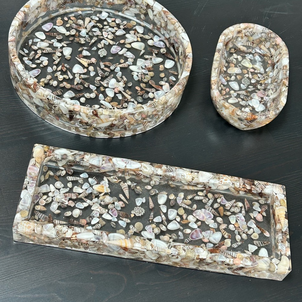 Hand Crafted Shell and resin trays in various sizes